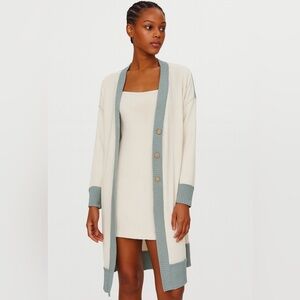 Cardigan beige green long sleeve open front long sweater jacket top